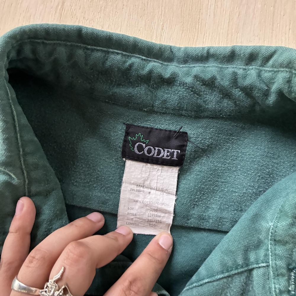 Vintage 90s Codet Shirt Mens 2XL Green Flannel Long Sleeve Button Up Arctic Cat - Picture 3 of 7